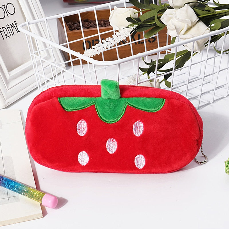 1Pcs Kawaii Cartoon Pencil Case Plush Cute Handle Pencilcase School Supplies Pencil Bag for Boy Girl Stationery Pouch