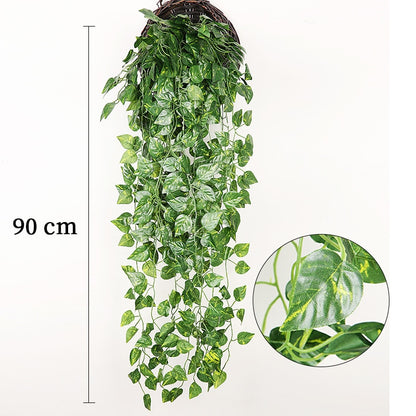 90cm Artificial Vine Plants Hanging Ivy Green Leaves Garland Radish Seaweed Grape Fake Flowers Home Garden Wall Party Decoration