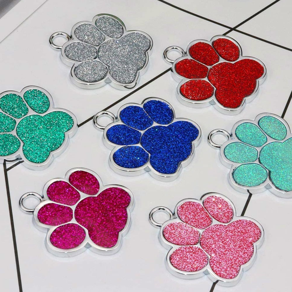 Personalized Dog Cat Tags Engraved Cat Dog Puppy Pet ID Name Collar Tag Pendant Pet Accessories Paw Glitter Pendant