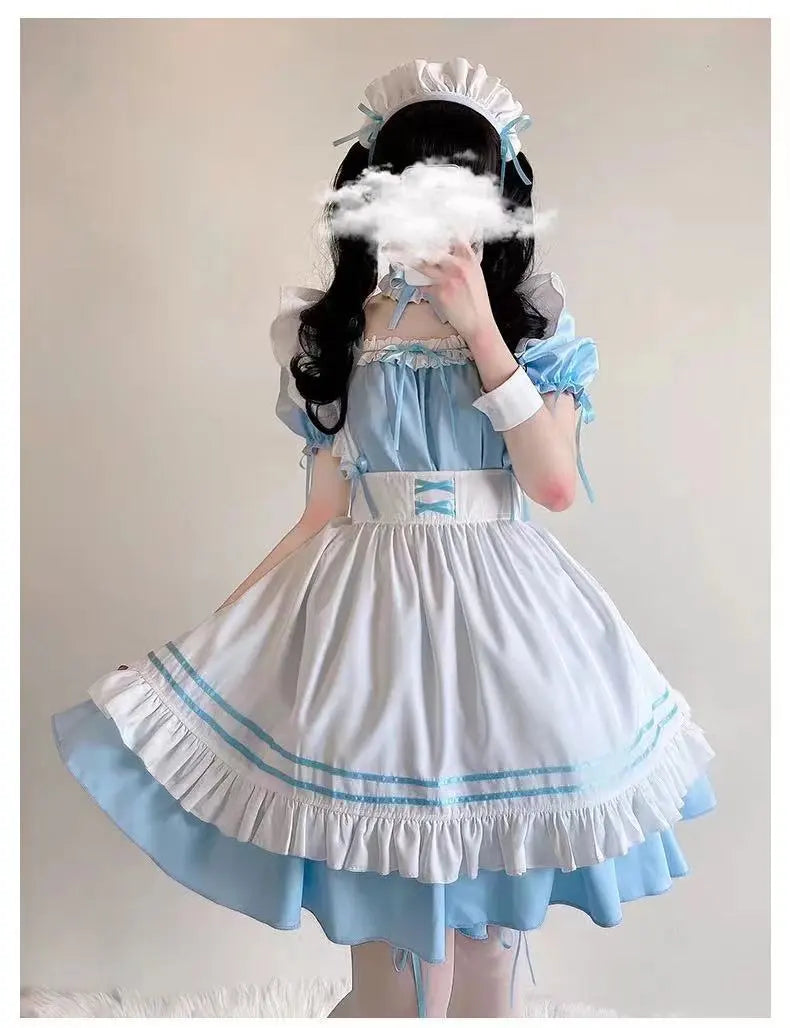 Black Cute Lolita Maid Costumes Girls Women Lovely Maid Cosplay Costume Animation Show Japanese Outfit Dress Clothes