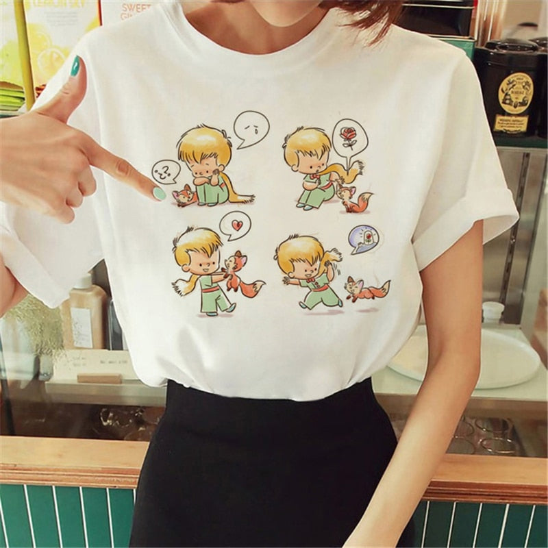 Hot Spring Summer Little Prince Graphic Women's T-Shirt Little Prince Graphic Tees Vouge Shirts For women O-Neck Short Sleeve