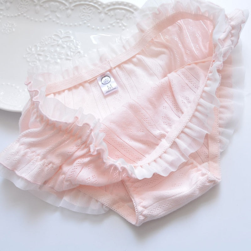 Cotton Ruffle Cute Lovely Sweety Girl Panties Bow Japanese Princess Style High Elasticity Breathable Women Underwear Breifs