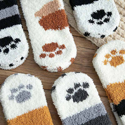 Fashion Winter Thicken Warm Women Socks Cute Cat Paw Cartoon Lovely Sleeping Home Floor Bedroom 6 Colors Socks harajuku kawaii