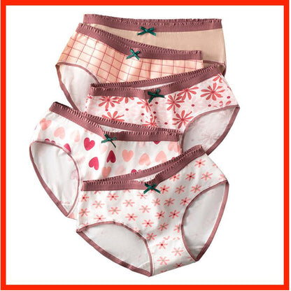 5Pcs/Set Red Cotton Underwear For Women Female Apple Print Panties Breathable Girl Cute Briefs Japanese Shorts Lingerie