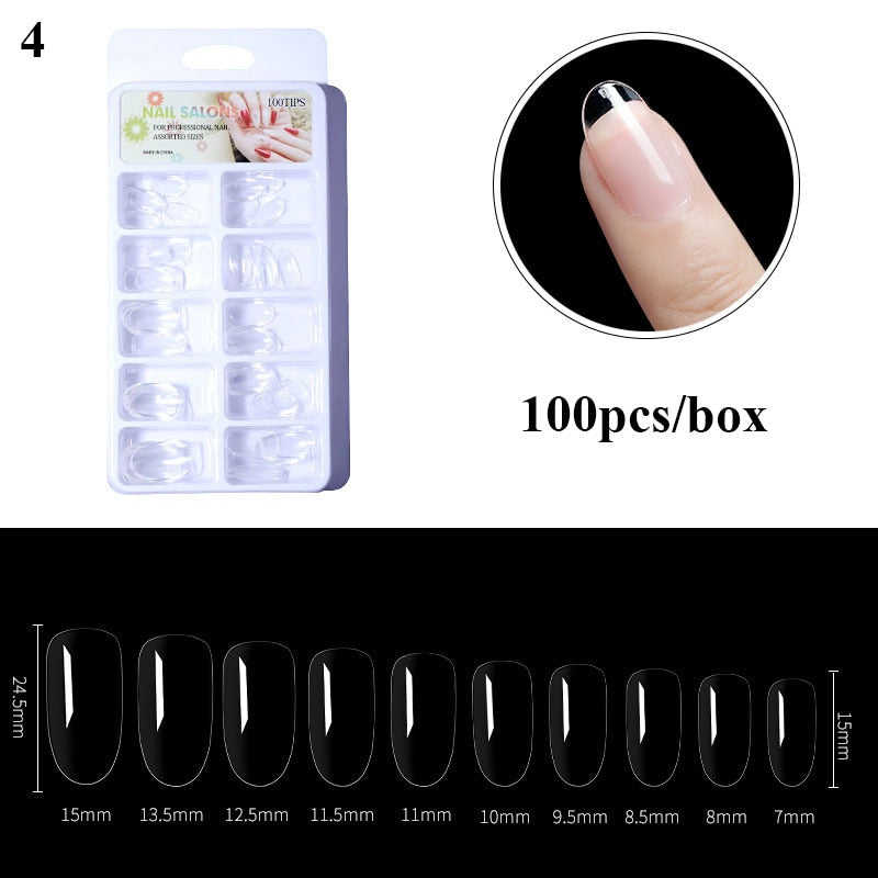 100Pcs Fake Nail Nails Extension Transparent Acrylic Nail Seamless Full/Half Cover Beauty Nail Decor French Nail Manicure Tools