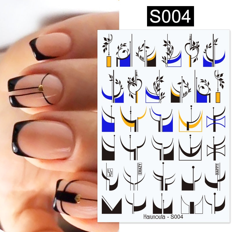 Harunouta Simple Flowers 3D Nail Stickers Gold Heart French Tip Lines Leopard Print Design Adhesive Sliders Manicure Nail Decals