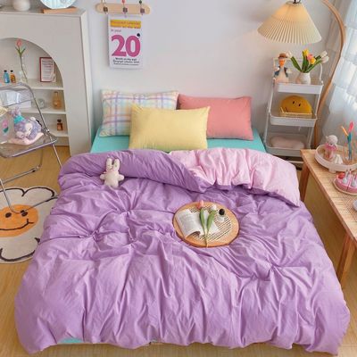 Kawaii Fashion Rainbow Bedding Set 100% Cotton Flat Bed Sheet And Pillowcases Luxury Korean Style Princess Full Queen Bed Sets