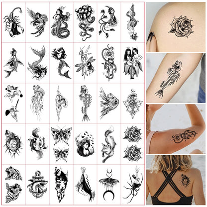 30Pcs Temporary Tattoos Hyun A ins Cute Stickers And Decals Women's Tattoos And Body Art Waterproof Fake Tattoo Cartoons Sticker