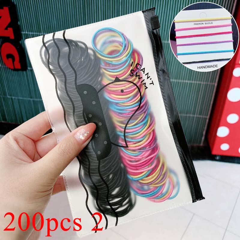 100/500pcs/Bag Girls Cute Colorful Basic Elastic Hair Bands Ponytail Holder Children Scrunchie Rubber Band Kids Hair Accessories