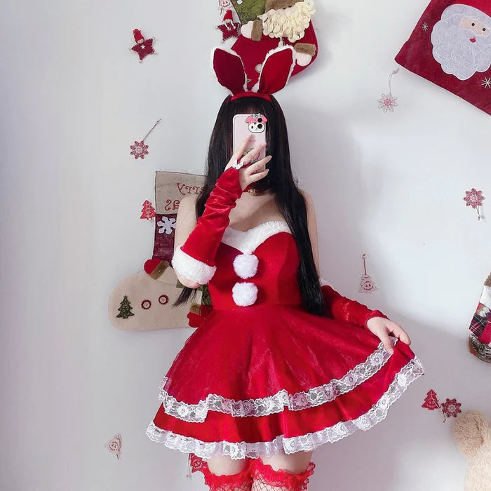 Sweet Santa Claus & Bunny Women's Cosplay Dress Set Christmas Costume