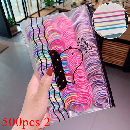 100/500pcs/Bag Girls Cute Colorful Basic Elastic Hair Bands Ponytail Holder Children Scrunchie Rubber Band Kids Hair Accessories