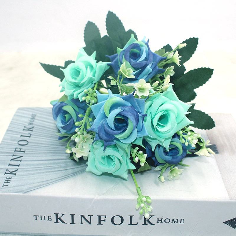 Blue variety autumn fake tea rose peony silk flower autumn gerbera daisy fake flower plastic DIY wedding home accessories