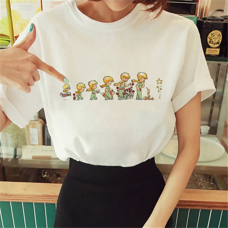 Hot Spring Summer Little Prince Graphic Women's T-Shirt Little Prince Graphic Tees Vouge Shirts For women O-Neck Short Sleeve
