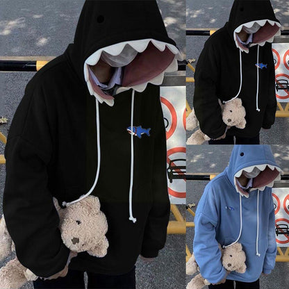 Funny Shark Patchwork Hoodies Women Autumn Kawaii Sweatshirt Sleeve Casual Oversized School Pullover Long Clothes X4z5