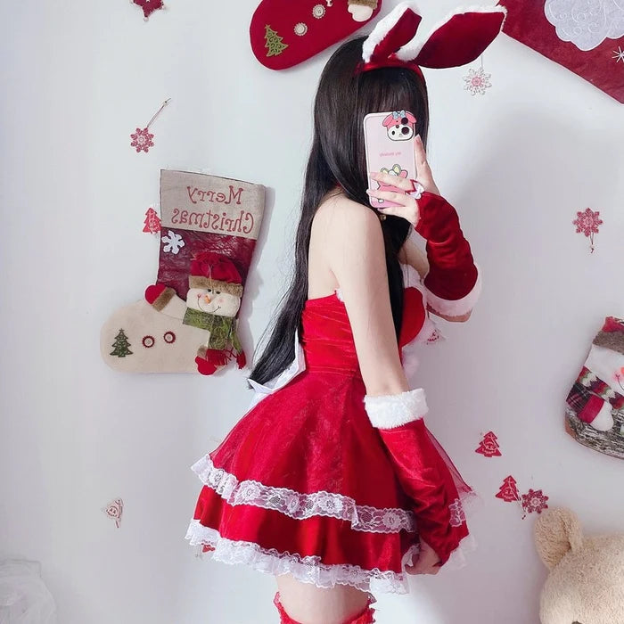 Sweet Santa Claus & Bunny Women's Cosplay Dress Set Christmas Costume