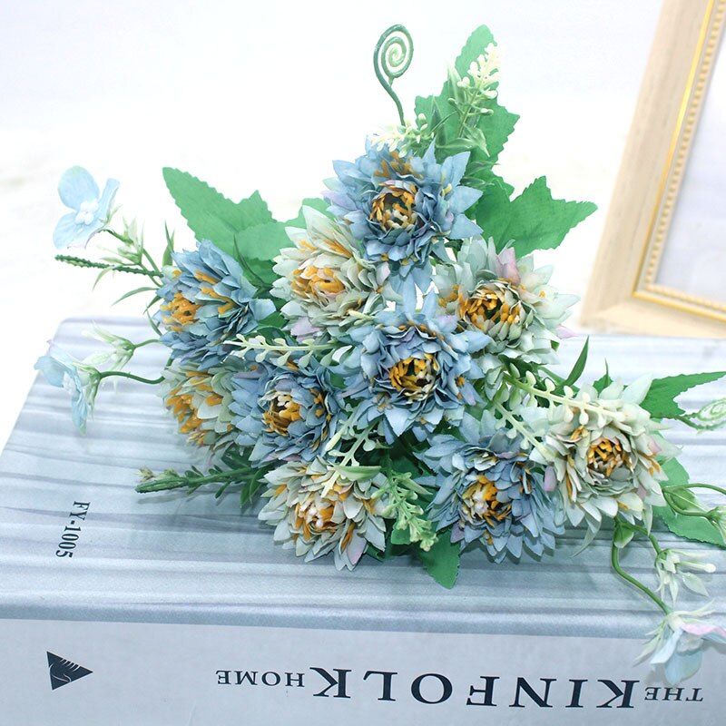 Blue variety autumn fake tea rose peony silk flower autumn gerbera daisy fake flower plastic DIY wedding home accessories