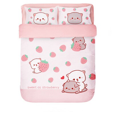 4Pcs Set Kawaii Cat Bed Sheet Cotton Bedding Set Soft Comforter Cover Twin Full Queen Size For Girls Bed Sheets and Pillowcases