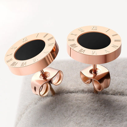 Korean Simple Statement Earrings Stainless Steel Stud Earrings For Women Vintage Roman Numeral Crystal Small Earing Jewelry