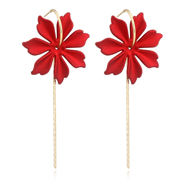 New Arrival Vintage Women Dangle Earrings Rose Petal Long Tassel Earrings Female Korean Jewelry Red Earrings