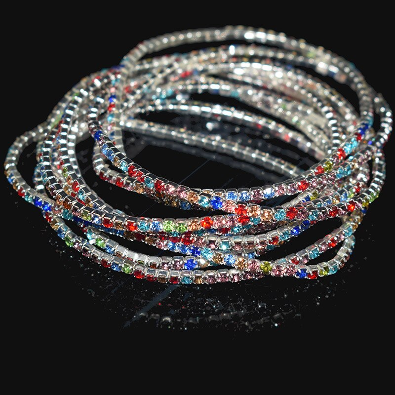 10 Pieces of Ladies Transparent Shiny Crystal Bracelet 27 Colors Full Rhinestone Elastic Bracelet Women Wristband Bracelet Gift