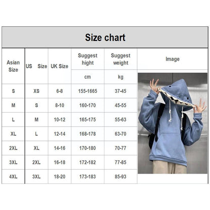 Funny Shark Patchwork Hoodies Women Autumn Kawaii Sweatshirt Sleeve Casual Oversized School Pullover Long Clothes X4z5