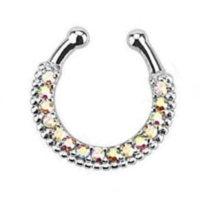 1/2Piece Stainless Stell Fake Nose Ring Septum Piercing Jewelry Crystal Fake Septum Piercing Ring Bulk Faux Nose Piercing Lot