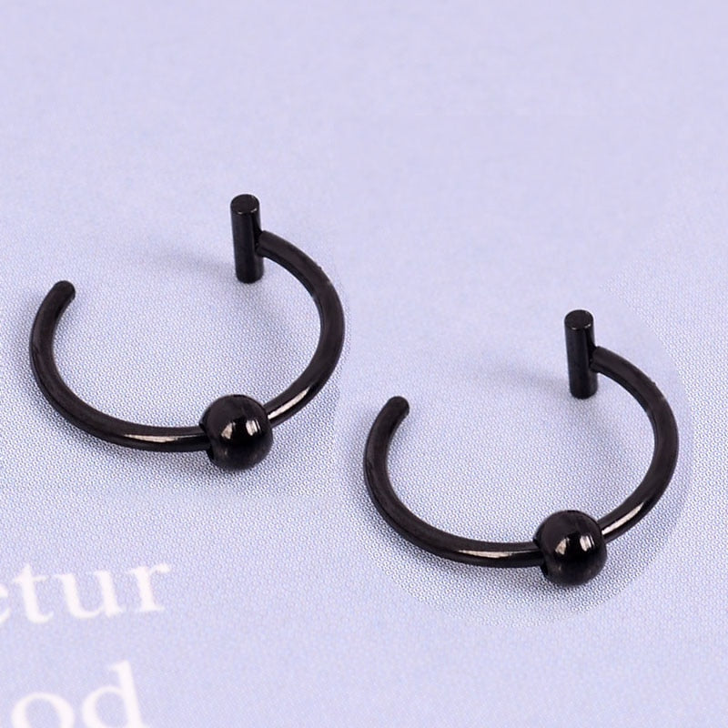 New Punk 8/10mm Titanium Steel Lip Rings Cuff Clip on Fake Labret Piercing Ear Nose Hoops Unisex Women Septum Body Jewelry