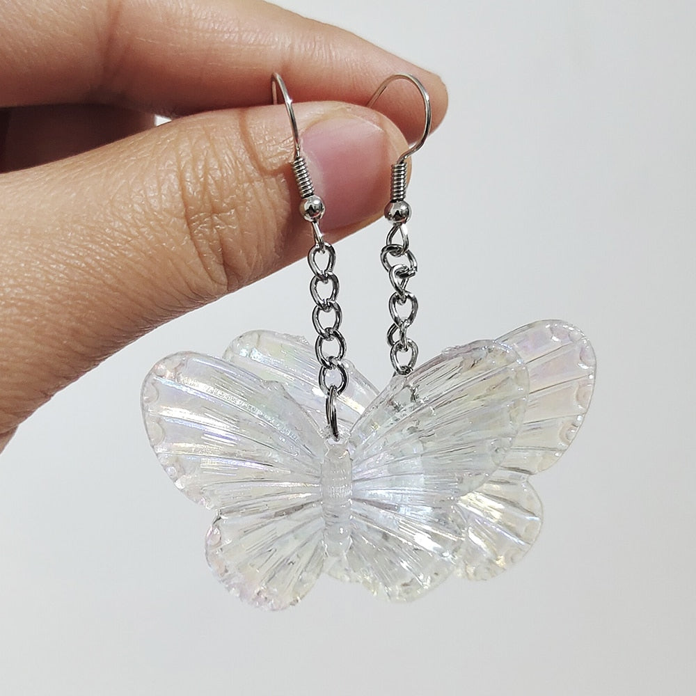 ZX Transparent Resin Butterfly Big Statement Drop Earrings for Women Girls Cute Animial Hanging Earrings Wholesale Jewelry Gifts