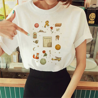 Hot Spring Summer Little Prince Graphic Women's T-Shirt Little Prince Graphic Tees Vouge Shirts For women O-Neck Short Sleeve