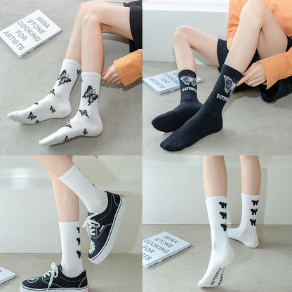 Women Korea Funny Socks Long Socks Black Cool Socks Harajuku Hip Hop Cotton Skateboard Socks Men New Trend Daisy Socks Men