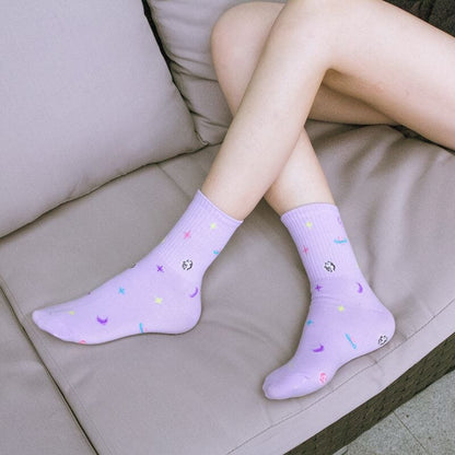 Harajuku Moon Stars Socks Women Funny Socks Cotton Japanese Creative Warm Cute Novelty Casual Streetwear Pink Korean Hot 35-40