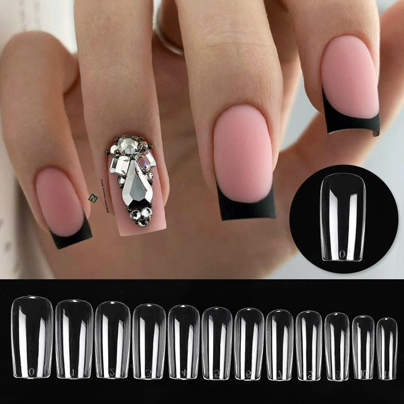 Press on Nails Coffin Nail Tips Clear Full Cover Fake Acrylic UV Gel Nails Extension System Oval Almond Sculpted False Nail Tips