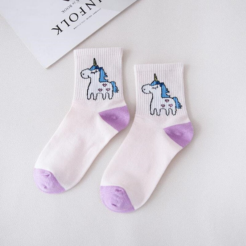 Japanese Harajuku Cute Flamingos Funny Socks Women Kawaii Animals Embroidery Skarpetki Socks Novelty Cotton Calcetines Mujer