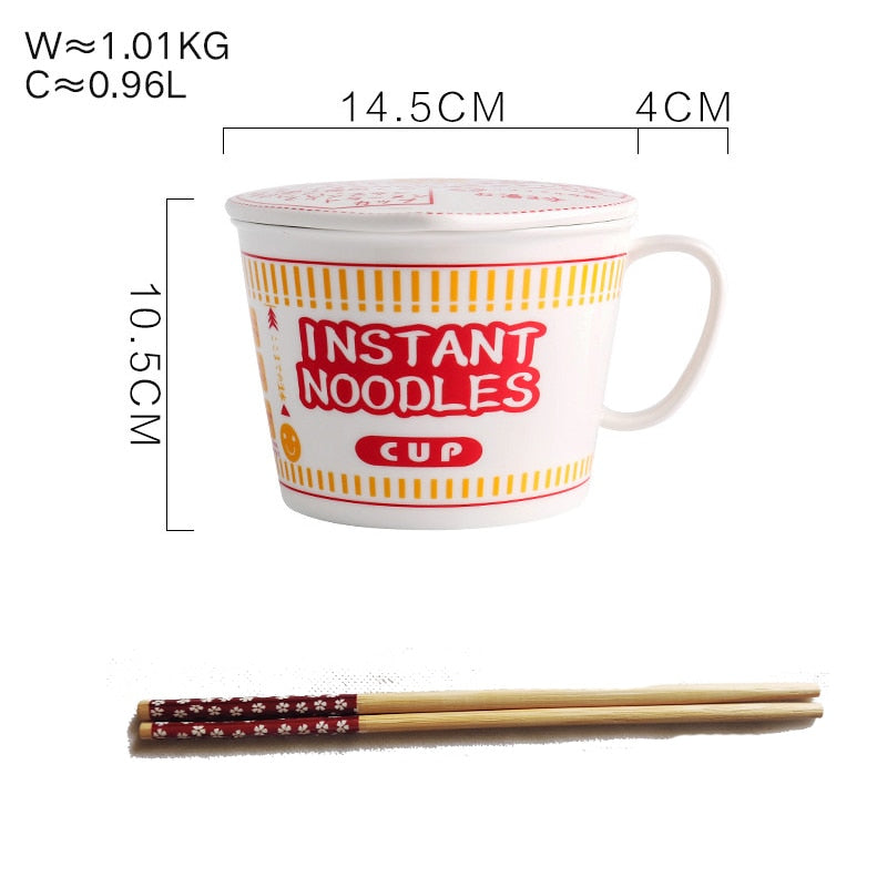 Kawaii Ramen Instant Noodle Bowl Set: Japanese Style Ceramic Tableware