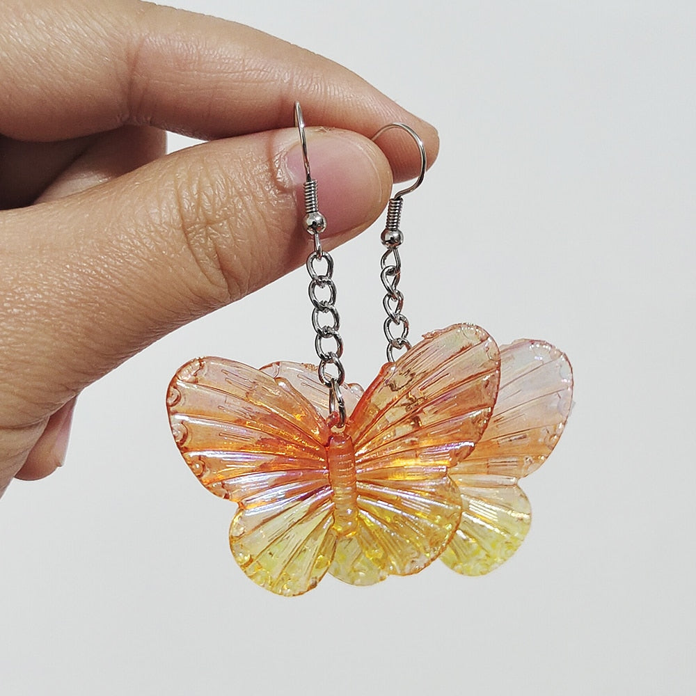 ZX Transparent Resin Butterfly Big Statement Drop Earrings for Women Girls Cute Animial Hanging Earrings Wholesale Jewelry Gifts