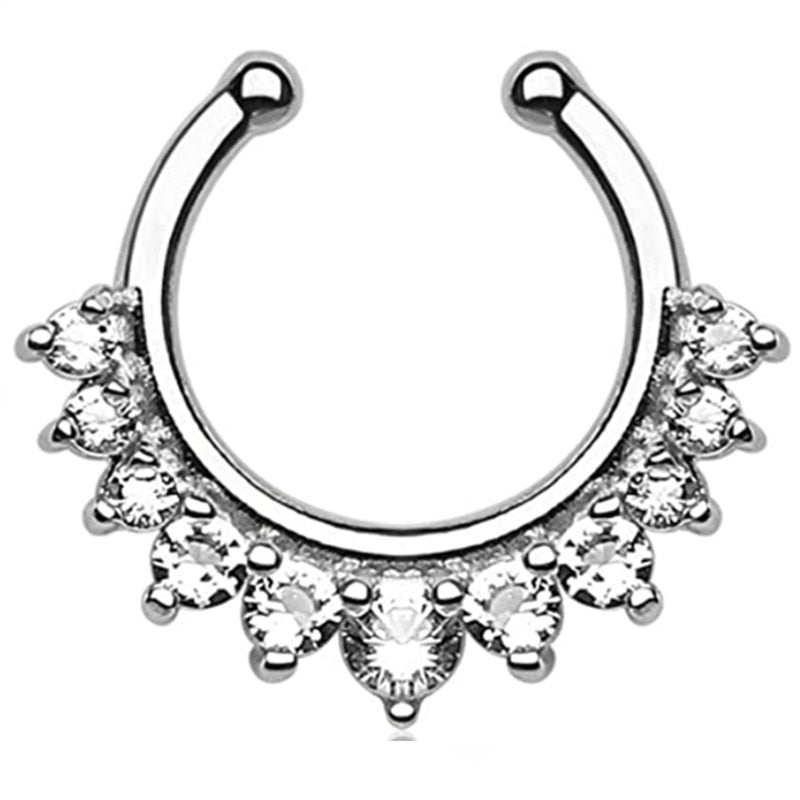 1/2Piece Stainless Stell Fake Nose Ring Septum Piercing Jewelry Crystal Fake Septum Piercing Ring Bulk Faux Nose Piercing Lot
