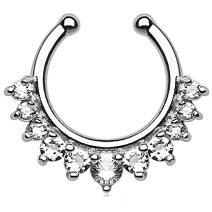 1/2Piece Stainless Stell Fake Nose Ring Septum Piercing Jewelry Crystal Fake Septum Piercing Ring Bulk Faux Nose Piercing Lot