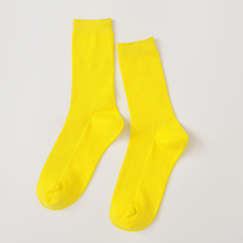 CHAOZHU  Japanese Korean High School Girls High Socks Loose Solid Colors Double Needles Knitting Cotton Long Socks For Women