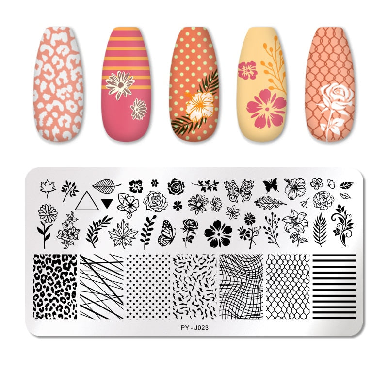 PICT YOU Rose Flower Nail Stamping Plates  Line Pictures Nail Art Plate Stamp Template Marble Leaves Image Printing Plates Tools