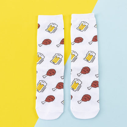 Women Socks Funny Cute Cartoon Fruits Banana Avocado Lemon Egg Cookie Donuts Food Happy Japanese Harajuku skateboard Socks
