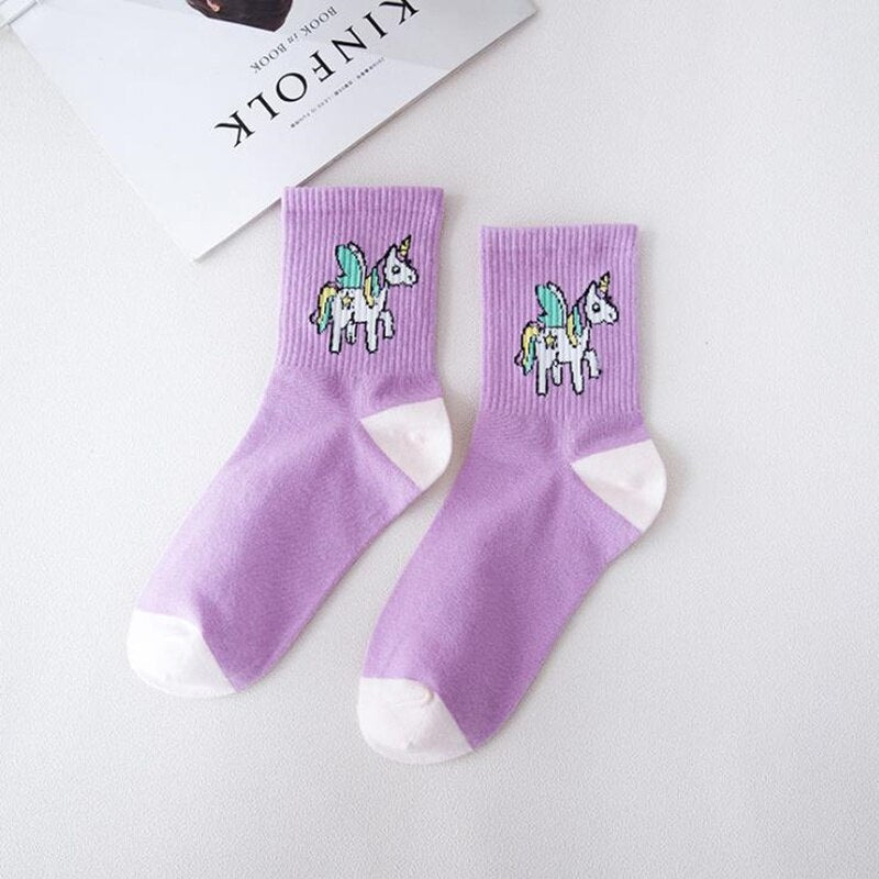 Japanese Harajuku Cute Flamingos Funny Socks Women Kawaii Animals Embroidery Skarpetki Socks Novelty Cotton Calcetines Mujer