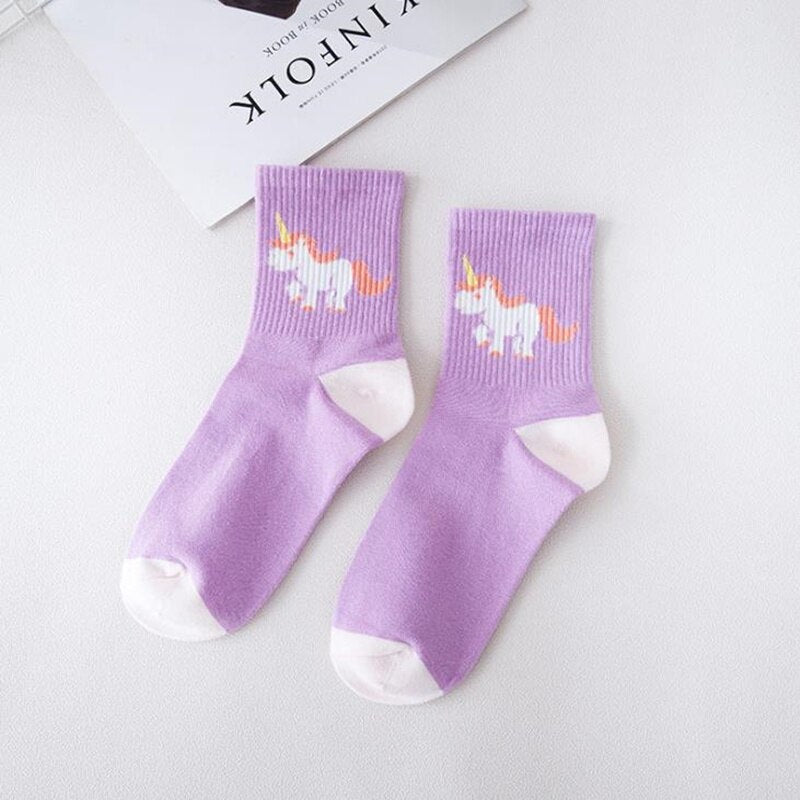 Japanese Harajuku Cute Flamingos Funny Socks Women Kawaii Animals Embroidery Skarpetki Socks Novelty Cotton Calcetines Mujer