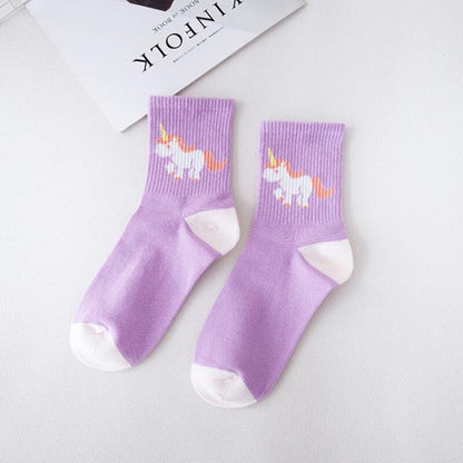 Japanese Harajuku Cute Flamingos Funny Socks Women Kawaii Animals Embroidery Skarpetki Socks Novelty Cotton Calcetines Mujer