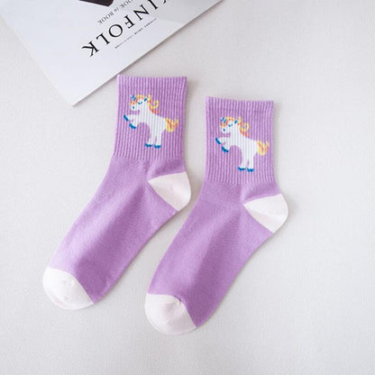 Japanese Harajuku Cute Flamingos Funny Socks Women Kawaii Animals Embroidery Skarpetki Socks Novelty Cotton Calcetines Mujer