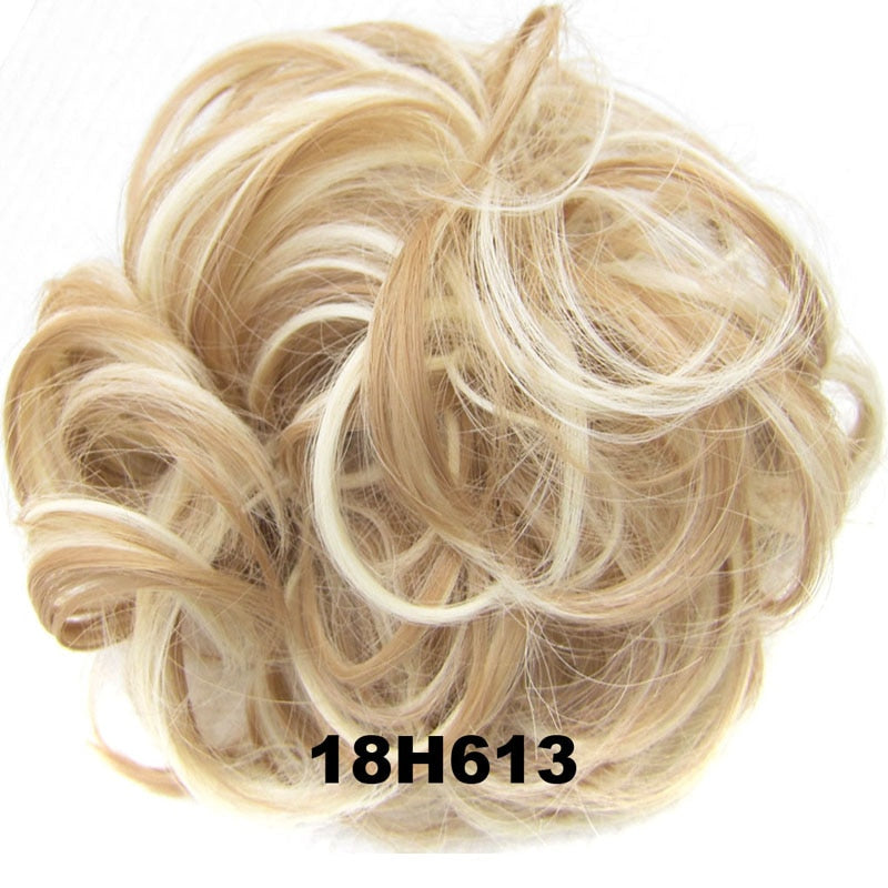 Jeedou Messy Bun Chignon Donut Hair Pad Elastic Hair Rope Rubber Band Synthetic Hairpiece Black Gary Brown Color