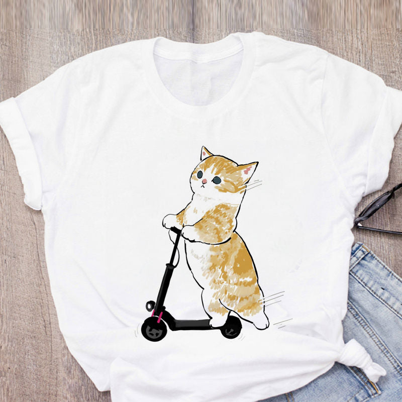 Women T-shirt Cute Cat Funny Cartoon T-shirt Harajuku Graphic Ulzzang T-shirt 90s Print T-shirt Fashion Aesthetic Top Tee Female