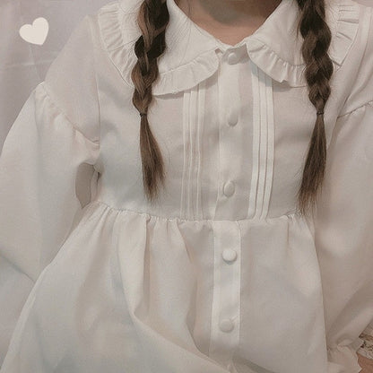 Dresses Women Loose Student Knee-length Minimalist Peter Pan Collar High Waist Leisure Autumn BF Style Fashion Feminino Vestidos
