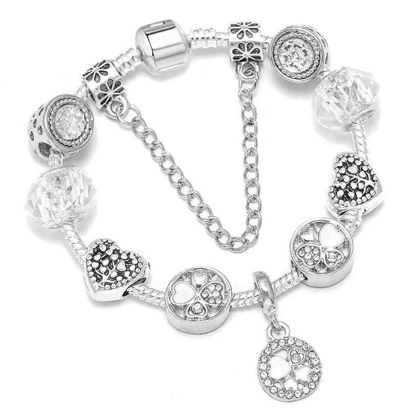 BAOPON Dropshipping Vintage Silver Color Charms Bracelets for Women DIY Crystal Beads Brand Bracelets Women Pulseira Jewelry