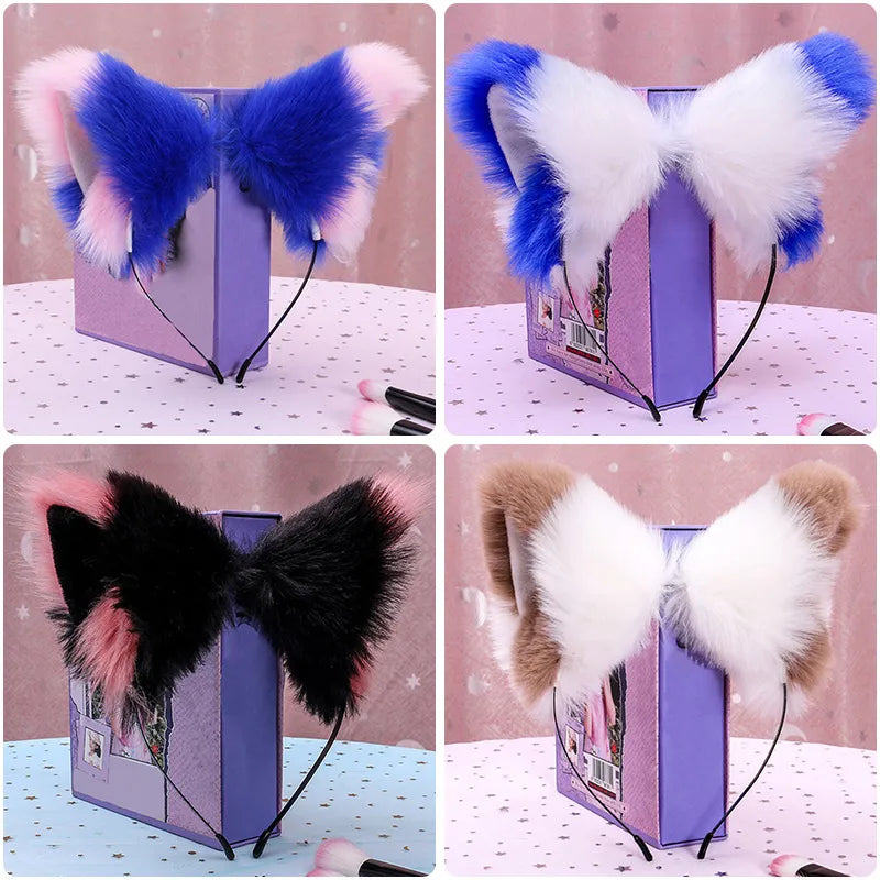 1PC Realistic Furry Animal Cat Ears Headband Lolita Cute Faux Fur Anime Hair Hoop Halloween Cosplay Party Headpiece