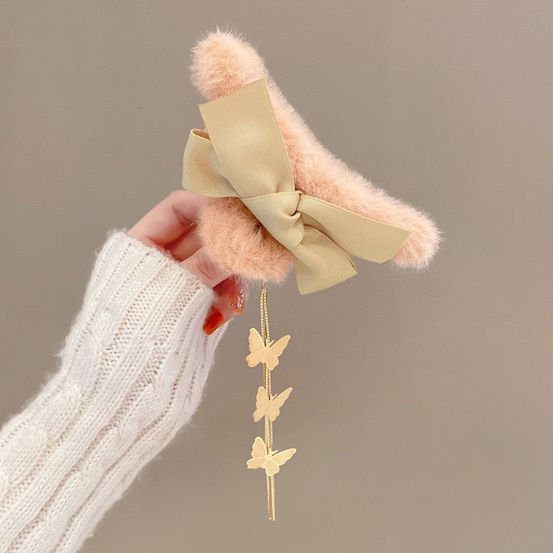 New Elegant Claw Clips Temperament Grab Butterfly Metal Hair Accessories Headdress Hairpin Back Plush Tassel Shark Clip
